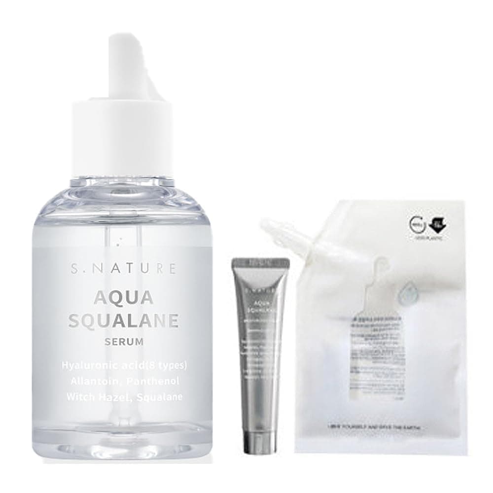 S.Nature S Nature Aqua Squalane Serum 50ml, S Nature Aqua Squalane Serum Refill 50ml, S Nature Aqua Squalane Cream 10ml, Korean Glass Skin Care 3.71 Fl Oz (Pack of 3), white