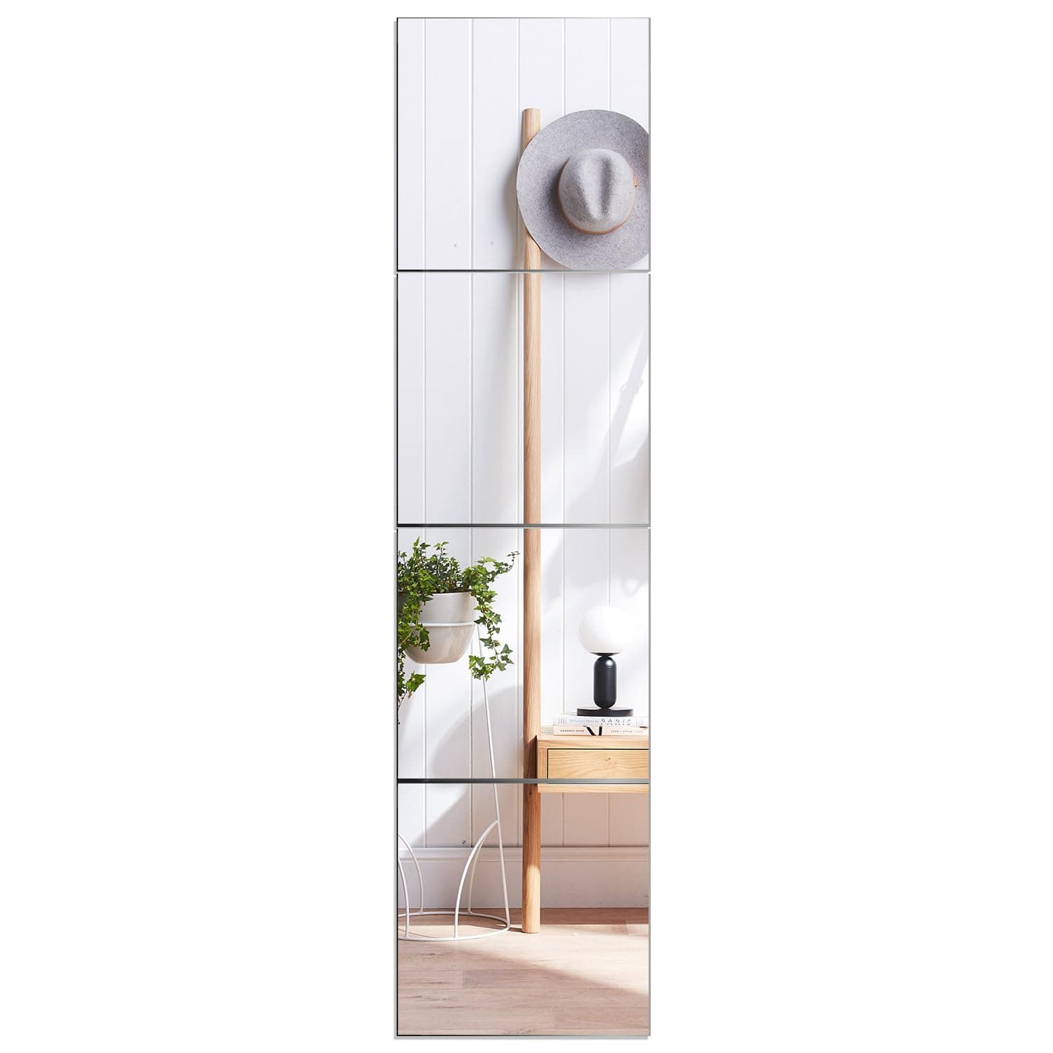 VASUHOME Glass Full Length Wall Mirror Tiles - [12 x12 Inch - 4PCS], Frameless Full Body Mirror for Home Gym, Bedroom, Living Room - Versatile Wall Mirror with Unrivaled Clarity