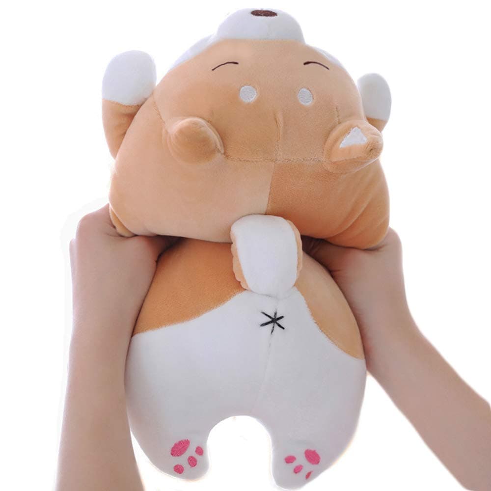 Shiba Inu Dog Plush Pillow, Soft Cute Corgi Stuffed Animals Doll Toys Gifts for Valentine, Christmas, Birthday, Bed, Sofa Chair (Brown Smiling Eye, 34cm )