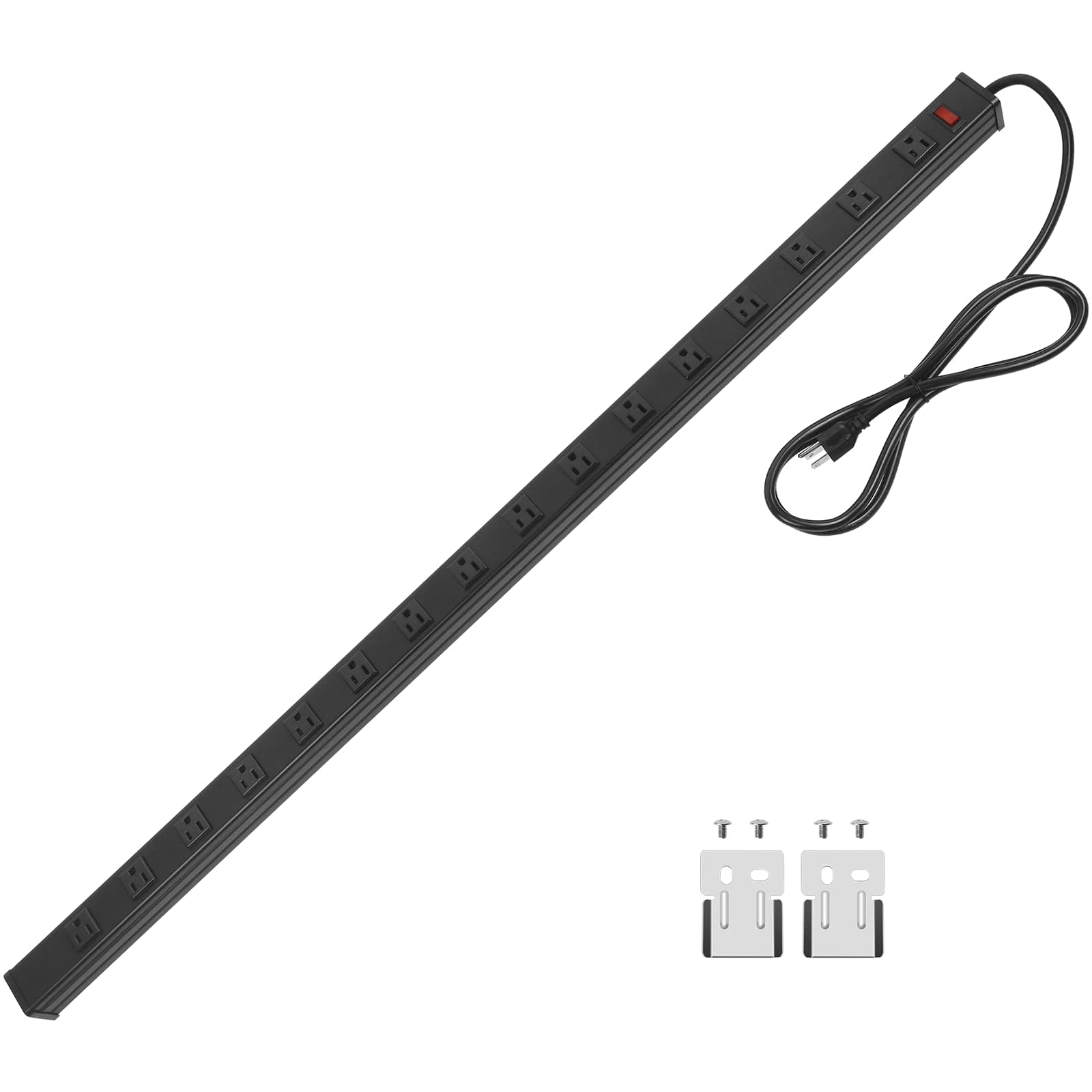 CCCEI Long Heavy Duty Metal Power Strip, 16 Outlet Large Industrial Multi Wide Strip for Garage Workshop, Extension Cord with Multiple Outlets, 15A, 125V, 1875W. 6 FT, Black.