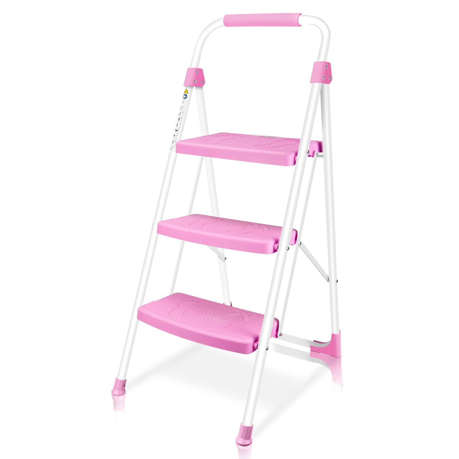 3 Step Ladder, Portable Folding Step Stool with Wide Anti-Slip Pedal, 500lbs Sturdy Steel Ladder, Convenient Handgrip, Lightweight for Household, Kitchen, Office