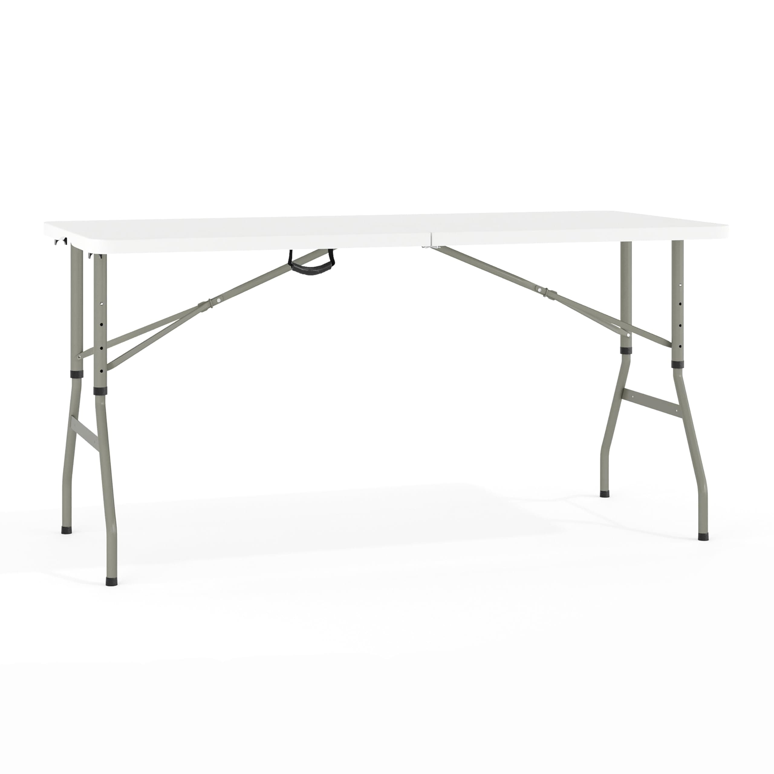 Kathryn 5' Rectangular Plastic Folding Event Table with Carrying Handle, Bi-Fold Portable Banquet Table for Indoor/Outdoor Events, White, 27.25"D x 60"W x 34"H