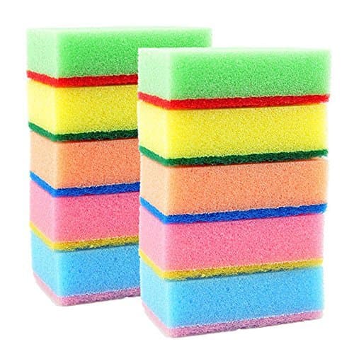 Sponge Scouring Pads - Pack of 10 - Fun Assorted Colors - Long Lasting Kitchen Sponge Scrubber - Dishwashing Sponges