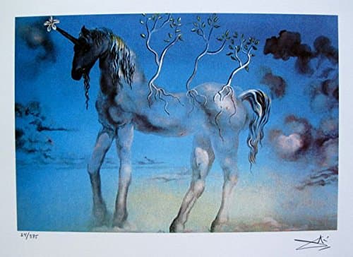 Leos Coffers Art by Salvador Dali The Happy Unicorn Facsimile Signed & Numbered Giclee Print. After The Original Painting or Drawing. Paper 10.5 Inches X 14 Inches