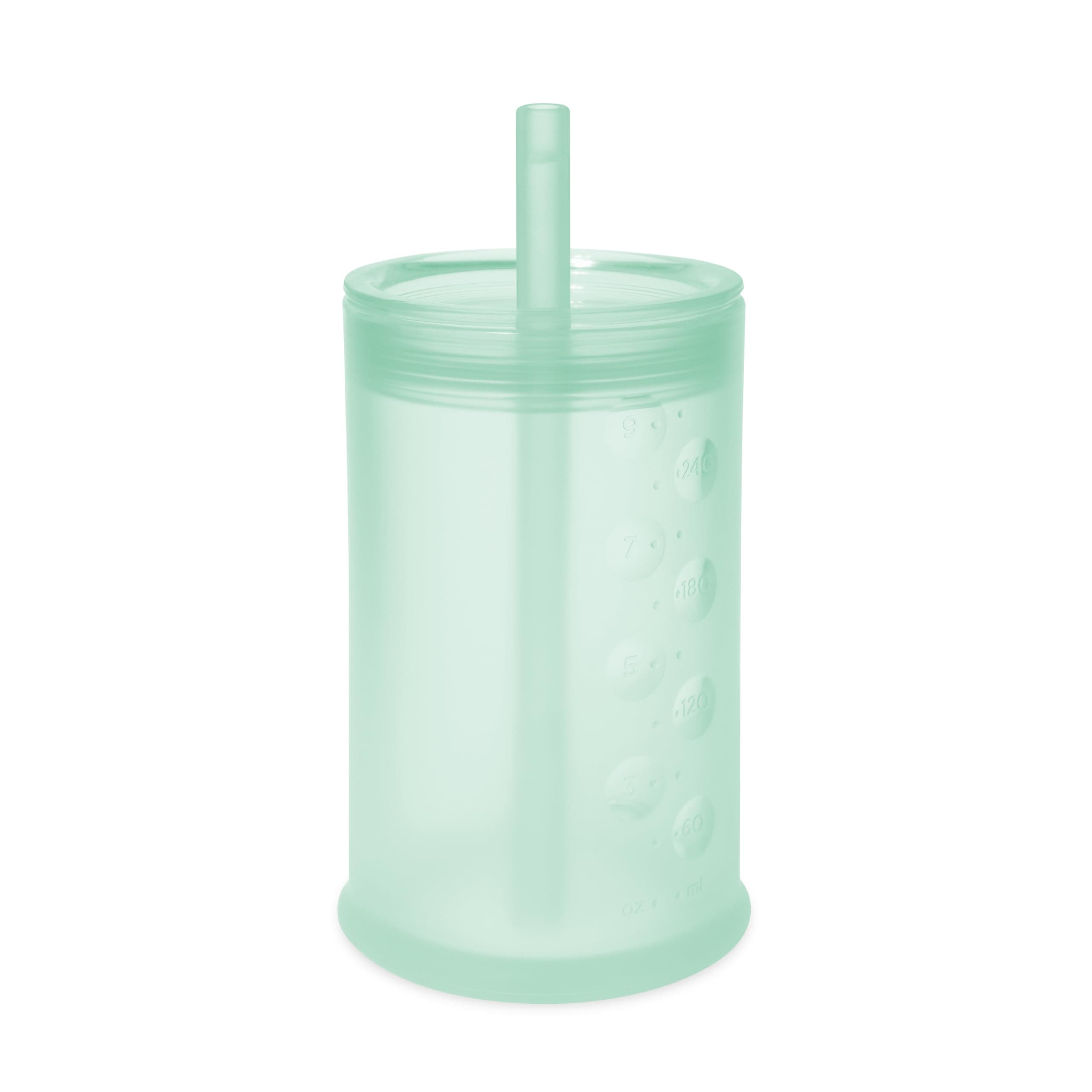 Olababy Clear View Silicone Training Cup with Straw Lid | Toddler Sippy Trainer 12mo+ | Unbreakable Water Drinking Cups for Kids 2yr+ | Baby Led Weaning & Feeding Supplies (Mint, 9 oz)