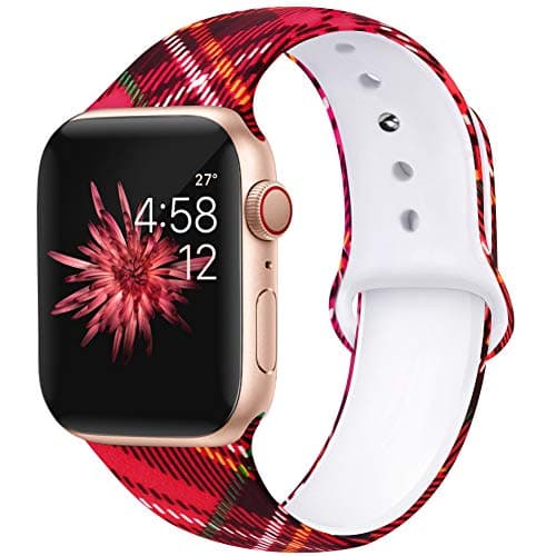 Kaome Floral Bands Compatible with App le Watch Band 42mm 44mm, Soft Silicone Fadeless Pattern Printed Replacement Strap Bands for Women, Compatible with iWatch Series 5/4/3/2/1, S/M