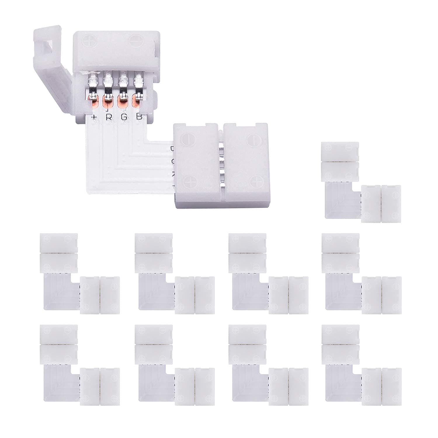 LEMILL Connector 4 Pins RGB Connector 10 Pack 10mm Wide Right Angle Corner Solderless Adapter Connector for 3528/5050 Multicolor SMD RGB 4 Conductor LED Light Strip