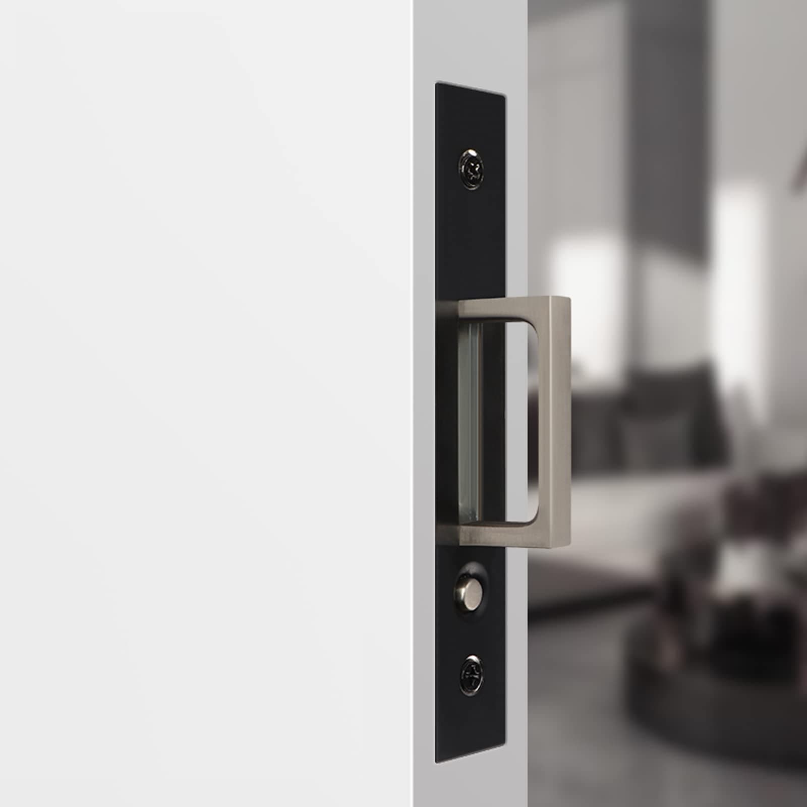 Pocket Door Edge Pull Brushed Nickel, Push Automatic Bounce Switch, Hidden Handle, Sliding Door Pull Hardware, Flush, Large Enough Pull Ring is Easier to Grasp and Use (Black)