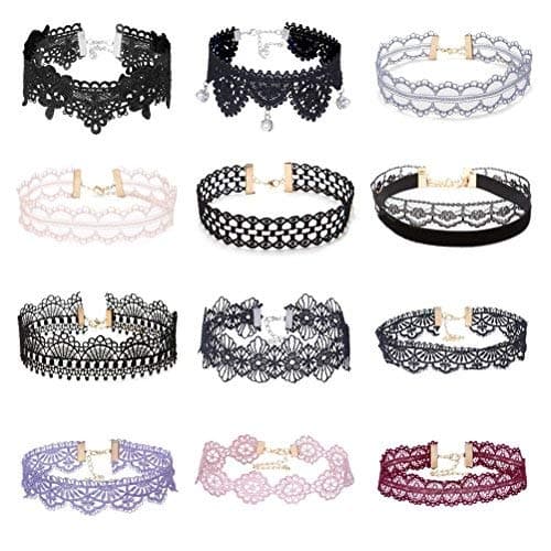 Floweralight 12 Pieces Choker Necklace Set Multi-Color Lace Choker for Girls