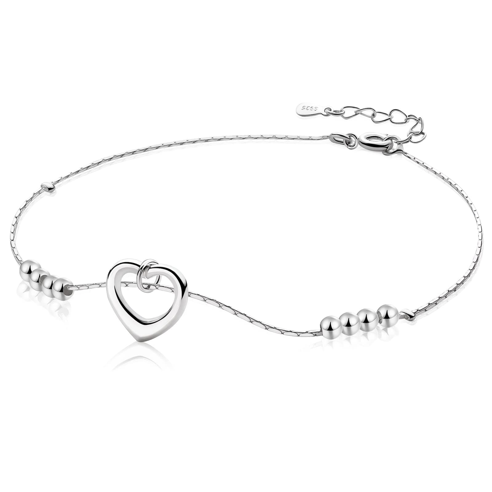 925 Sterling Silver Indian Heart Love Beaded Ankle Bracelets Anklet for Women