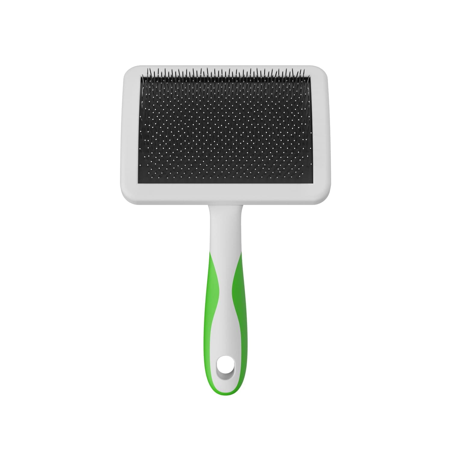 68540 Self-Cleaning Animal Slicker Brushes with Curved Stainless-Steel Bristles for All Breeds - Reduces Shedding by Up to 90%, Removes Tangles, Dirt & Loose Hair – Large, Green