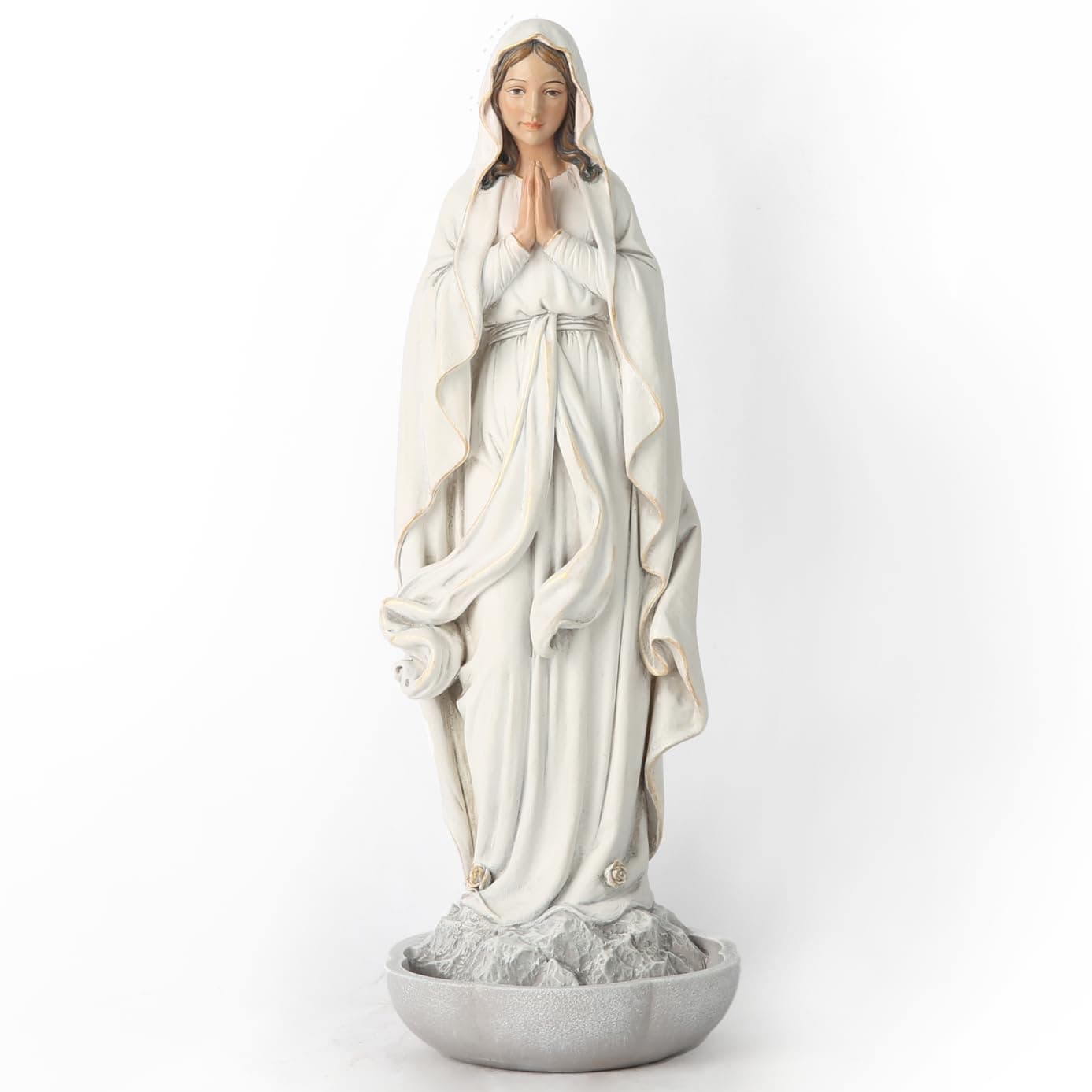 BC Catholic Our Lady of Lourdes Statue, Blessed Virgin Mary Mother Figure, Tabletop Keepsake Rosary Holder, Holy Water Font, Religious Gift for Mom, 10.2" H, Sculpture Handmade by Buildclassic