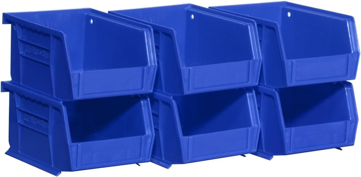 Akro-Mils 30210 AkroBins Plastic Hanging Stackable Storage Organizer Bin, 5x4x3-Inch, Blue, 6-Pack
