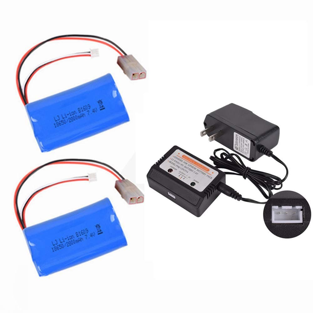 7.4v 2800mah Li-ion Battery for Heng Long RC Tank MJX RC Aircraft with L6.2-2P Plug 2 Pack and 7.4V Balance Charger