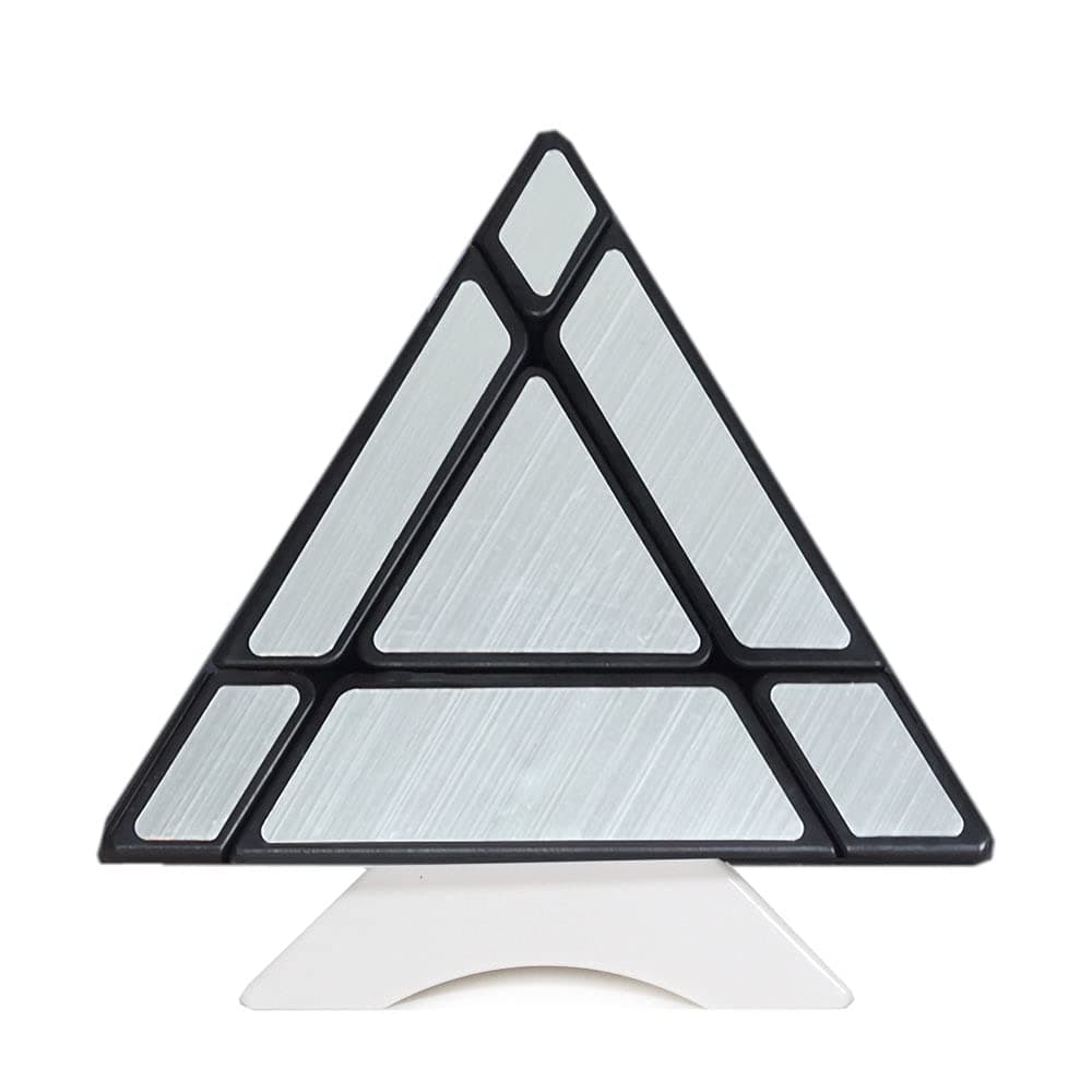 Oostifun FunnyGoo ShengShou 3x3 Mirror Pyraminx Pyramid Triangle Magic puzzle cubes Mirror Speed Puzzle Cube Black Silver with One Cube Stand