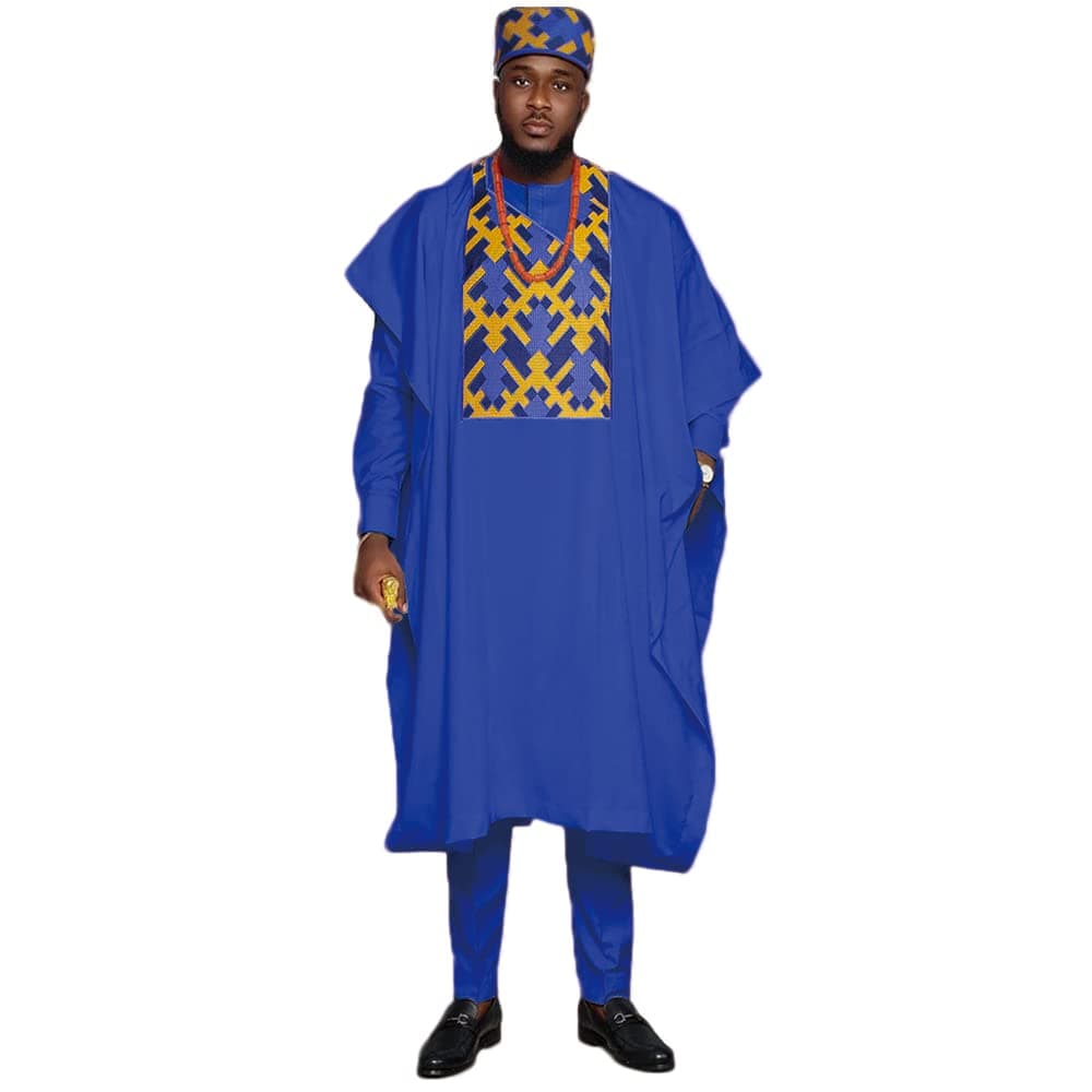 HD African Man Clothing Agbada Attire Embroidery Boubou Caftan 3 Pieces Outfit for Man Long Sleeves