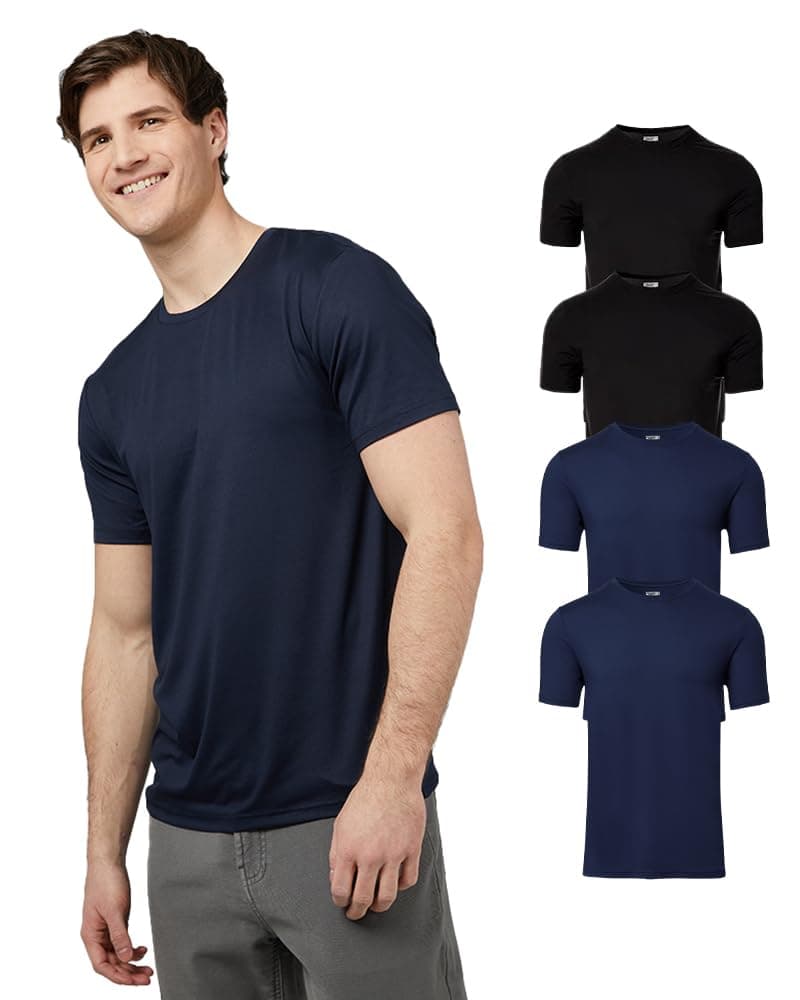 32 Degrees Mens 4 Pack Cool Crewneck T-Shirt | Anti-Odor | Quick Drying | 4-Way Stretch