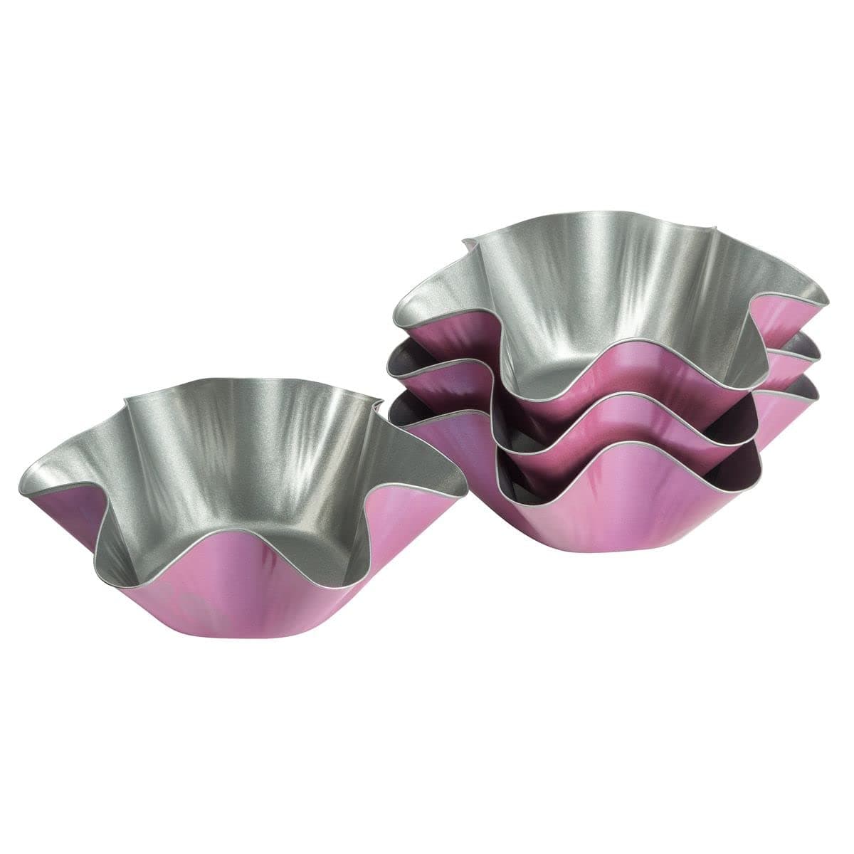Zenker Z7473 Creative Studio Wavy Baking Cups Fancy Baking Moulds Cake Pan Non-Stick Creative Baking (Color: Pink, Silver) Quantity: 4 Pieces