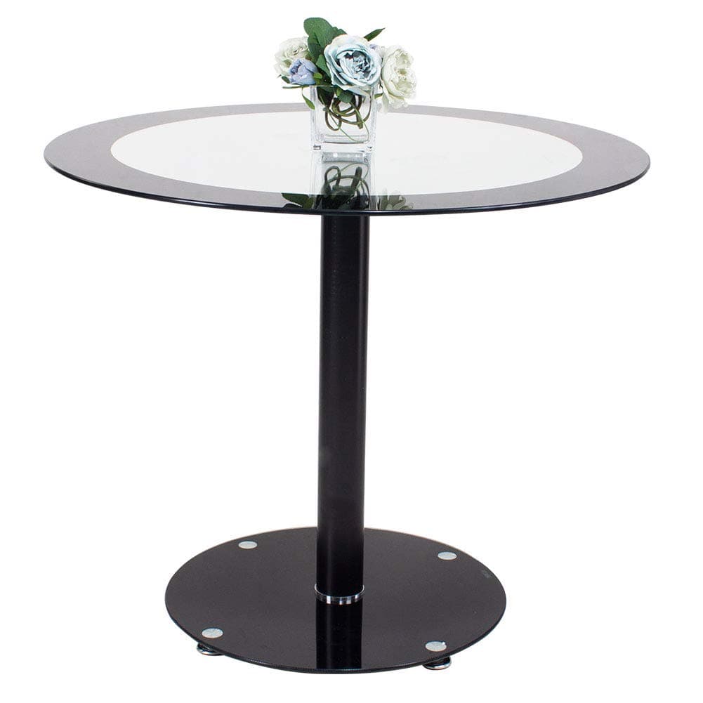 Glass Round Table Black Pedestal Table 90cm Diameter Tempered Glass Table Top with Metal Base Support Living Room/Bedside/Sitting Room/Meeting Room/Office Furniture