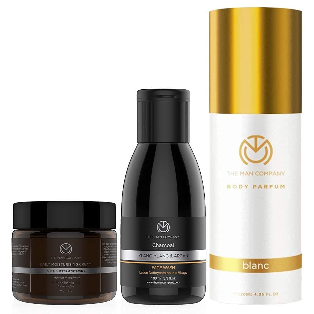 The Man Company Classic Daily Care Kit | Charcoal De Tan Face Wash, Moisturising Cream, Blanc Deodorant for Men | Gift Pack of 3