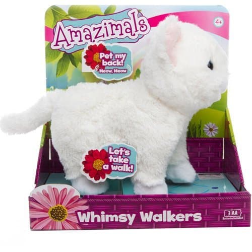 Amazimals Whimsy Walkers Plush White Kitty Cat Kitten with Sound