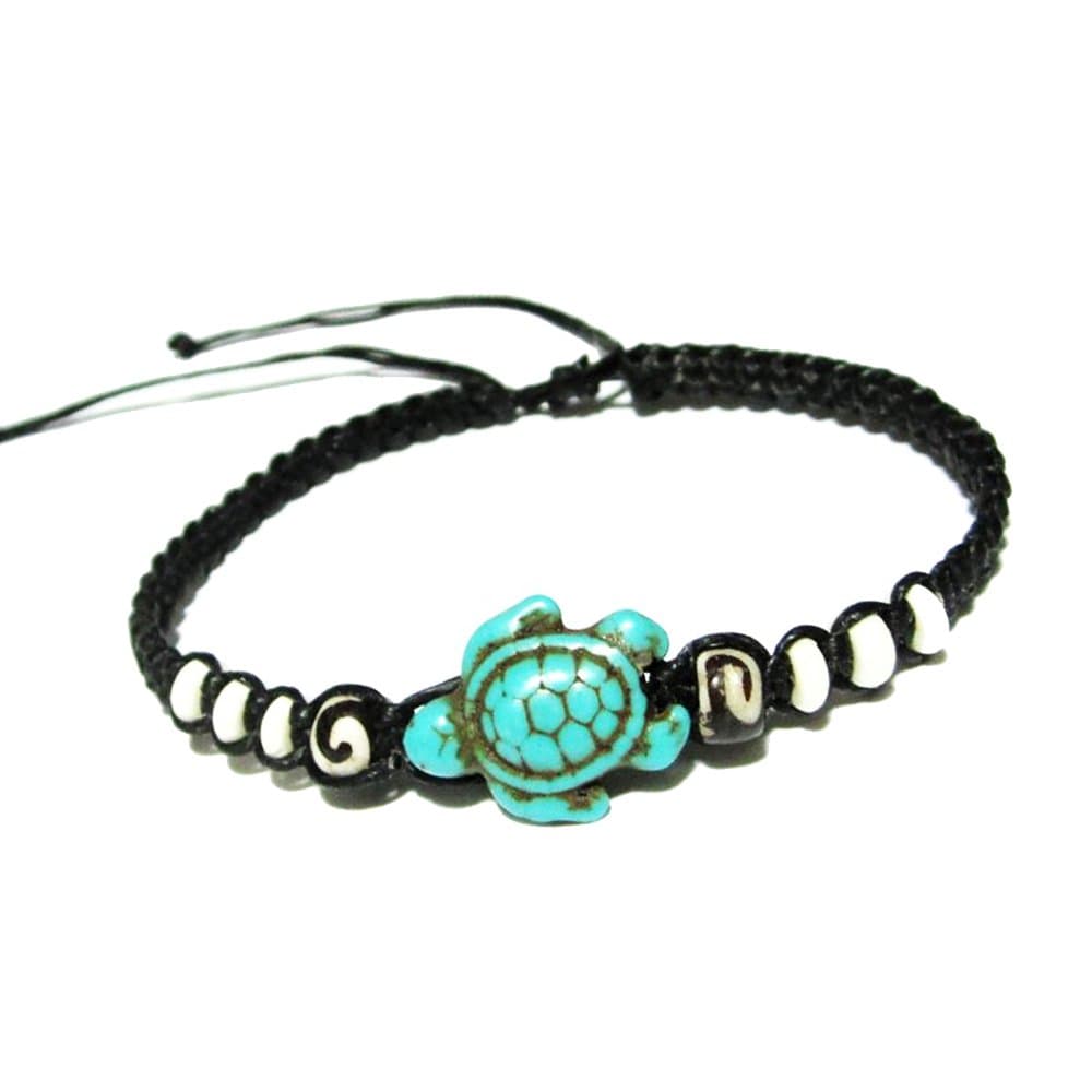 HawaiianCraftier Sea Turtle Bracelet - Artificial Turquoise Tortoise Macrame Adjustable Wristband for Women