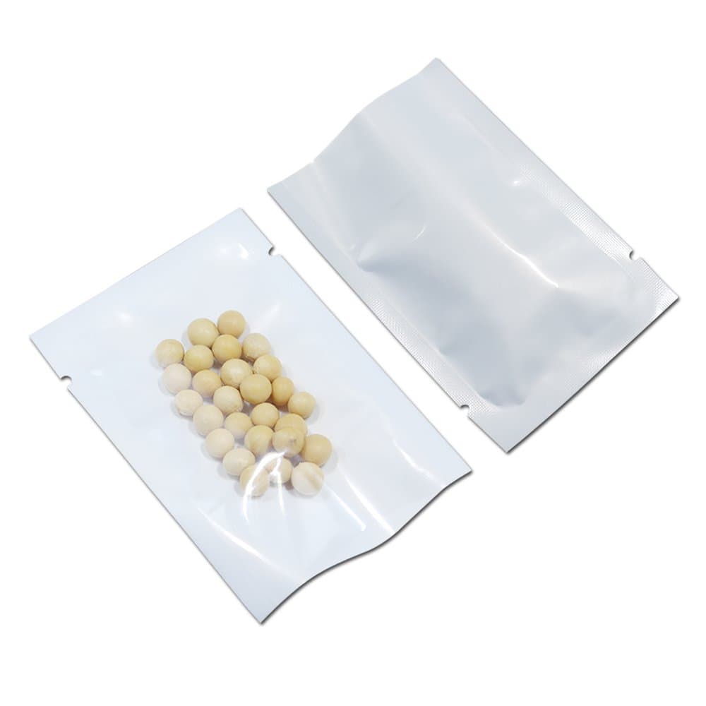 100 Pcs 5.51x7.87 inch (Usable Size 5.1x7.5 inch) White Front Clear Open Top 2.8mil Plastic Vacuum Pouch Heat Sealable Bags for Food Storage Packets Mini Sample with Tear Notches