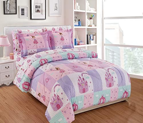 Linen Plus Comforter Set for Girls/Teens Fairy Tales Castle Princess Carriage Pink Lavender White New (Queen)