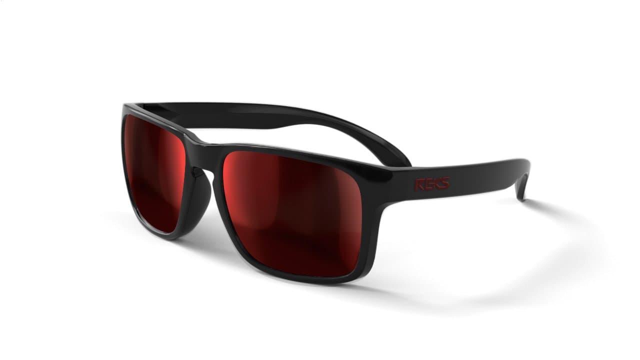 REKS Unbreakable SPORT Sunglasses, Black Frame, Anti-Reflective Red Mirror Lens