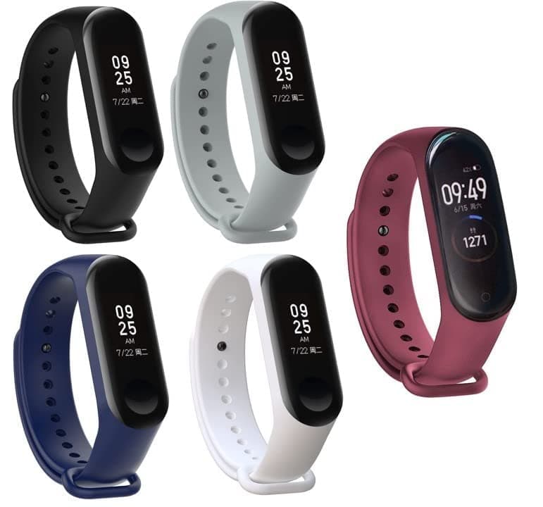 INEFABLE Mi Band 3 & 4 Straps - Original Replacement Wristband - Silicone - Black, Blue, Wine, Light Grey, White - Pack of 5