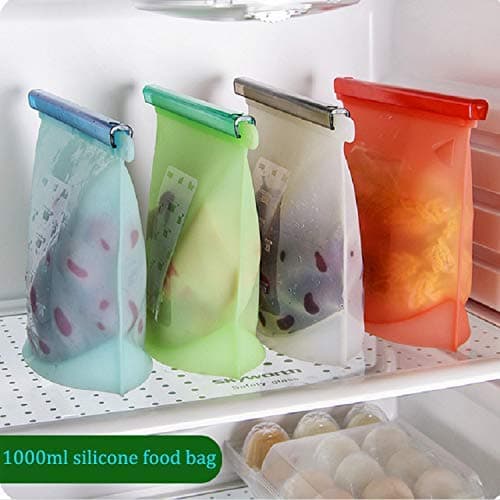 Reusable Silicone Food Storage Bags - Food Container Bags for Snacks, Lunch, Sandwich, Fruit, Vegetable, Travel (Set of 4)