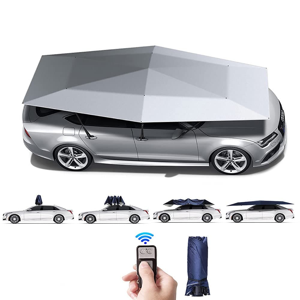 LJJ Car Fully Automatic Awning Tent Auto Smart Insulated Cover Outdoor Waterproof Folded Portable Canopy Cover Remote Control,Silver