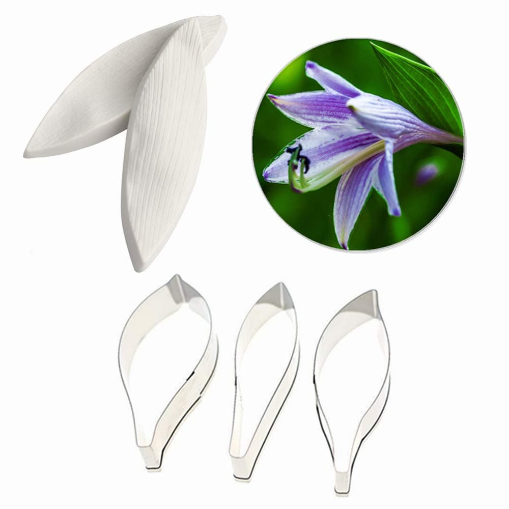 AK ART KITCHENWARE Gum Paste Flower Making Tools Set Petal Leaf Vein Mold Silicone Fondant Mold (Plantain Lily Veiners & Cutters)
