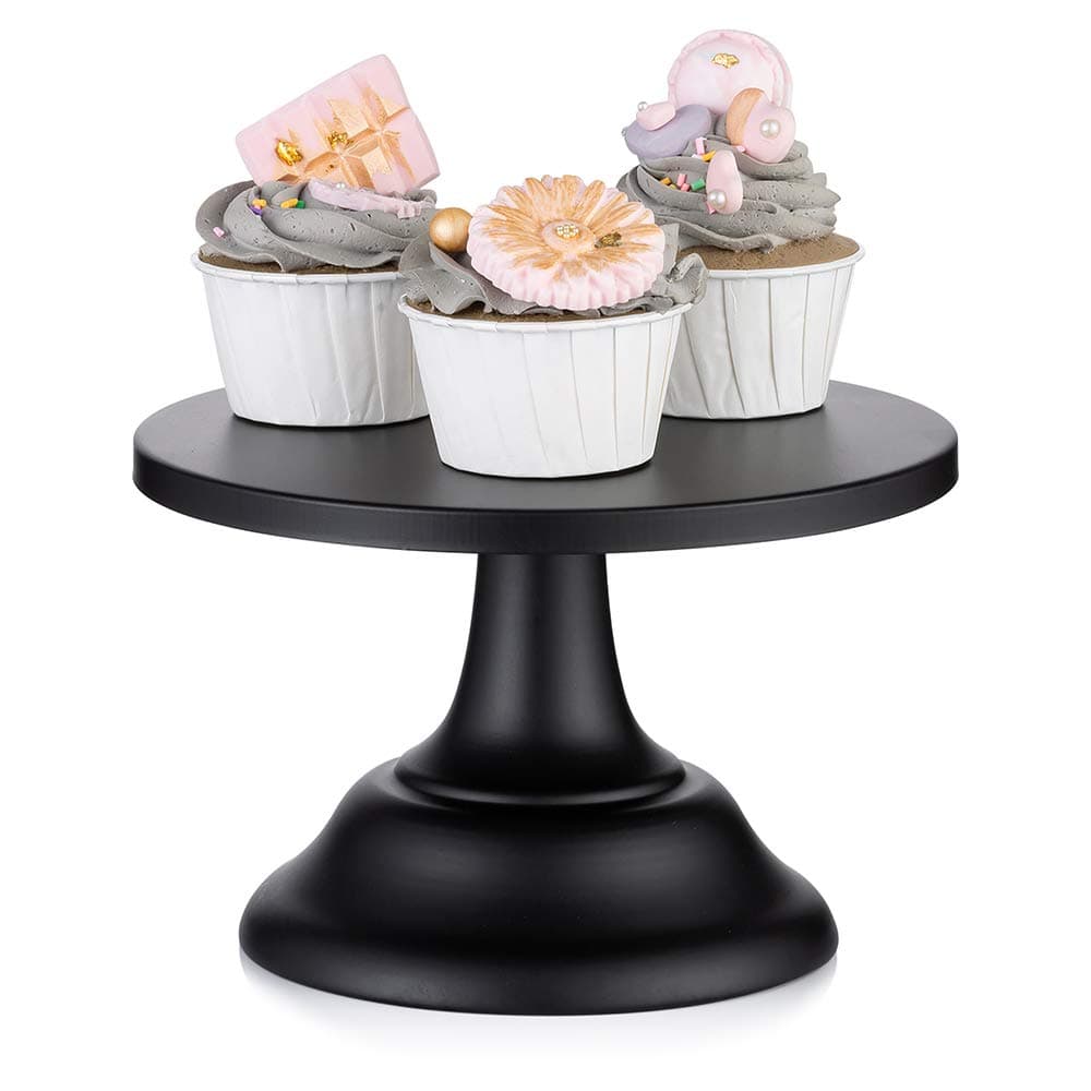 NUPTIO Cupcake Stand Cake Display : Black Dessert Holder Cookie Pedestal Stands Metal Trays for Desserts Round Gothic Serving Plate for Birthday Party Christmas Halloween Easter 7.87 Inch / 20cm