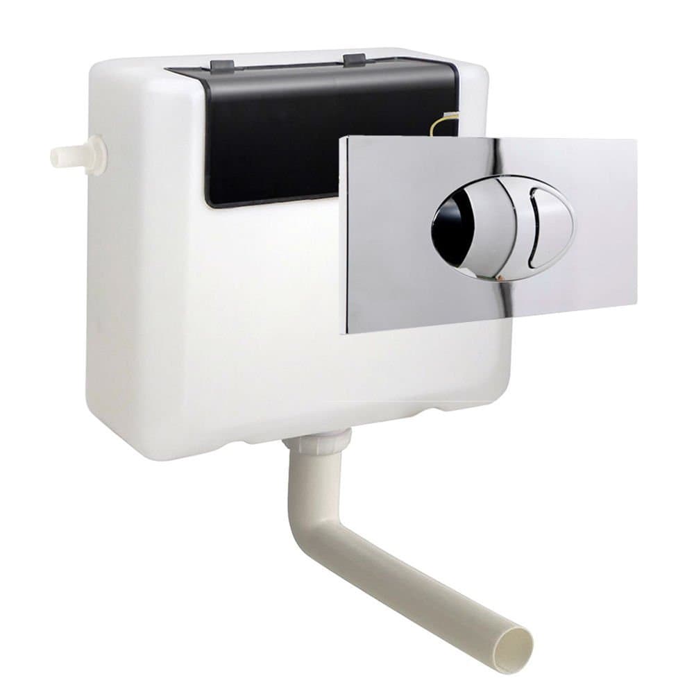 Front & Top Access Concealed Toilet Cistern & Large Plate Push Button Chrome
