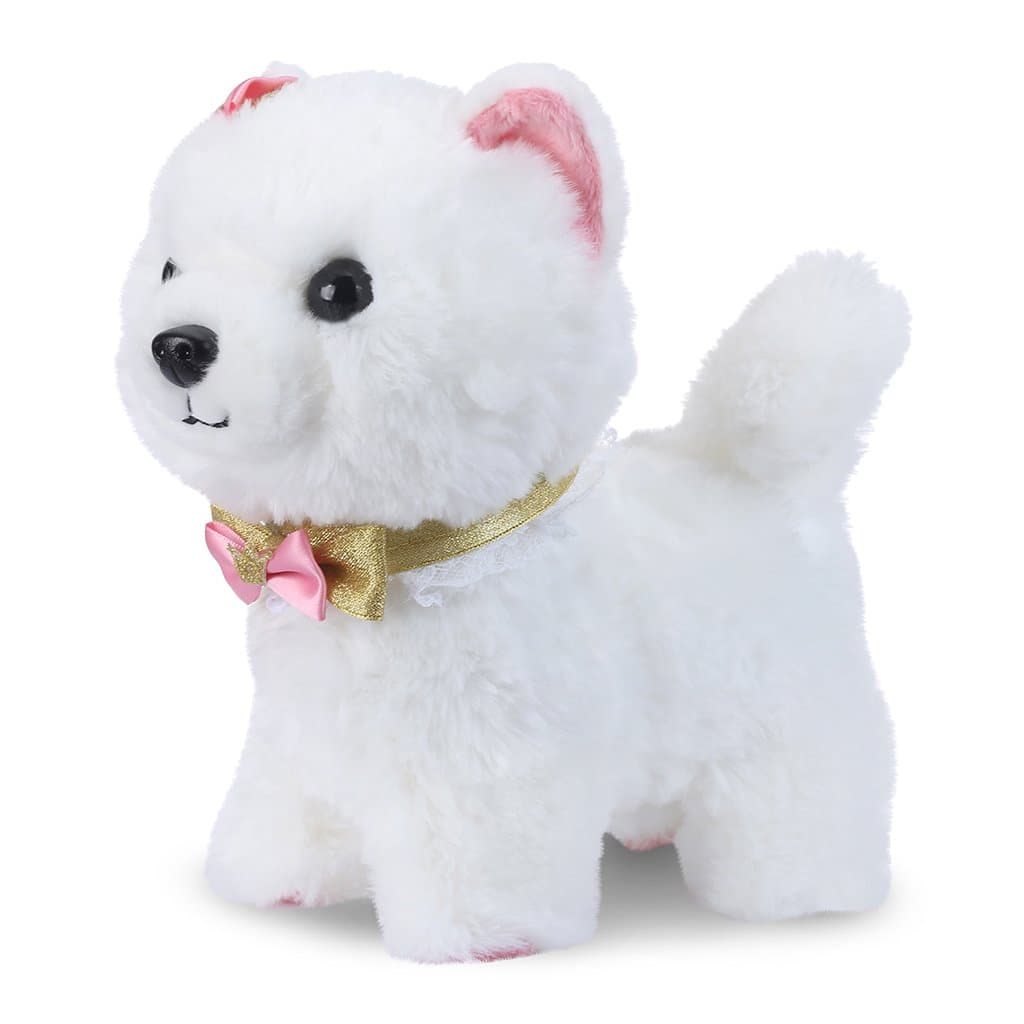 Shinehalo Walking and Barking Puppy Dog Toy Pet Electronic Plush Dog Plush Interactive Pet Toys with Remote Control Leash, Gift Toys for Toddlers and Kids, White