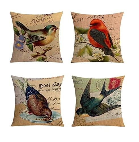 【Bailand】Set of 4 Natural Lovely Birds Cushion cover,Sofa cushion Car Office Pillowcase,Beige Cotton Blend Linen Decorative Pillow Cover 18X18 Inch (45X45CM)
