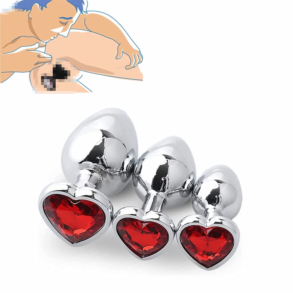 miley 3-piece Set of Stainless Steel Inlaid with Red Heart-shaped Diamonds and Metal Stones