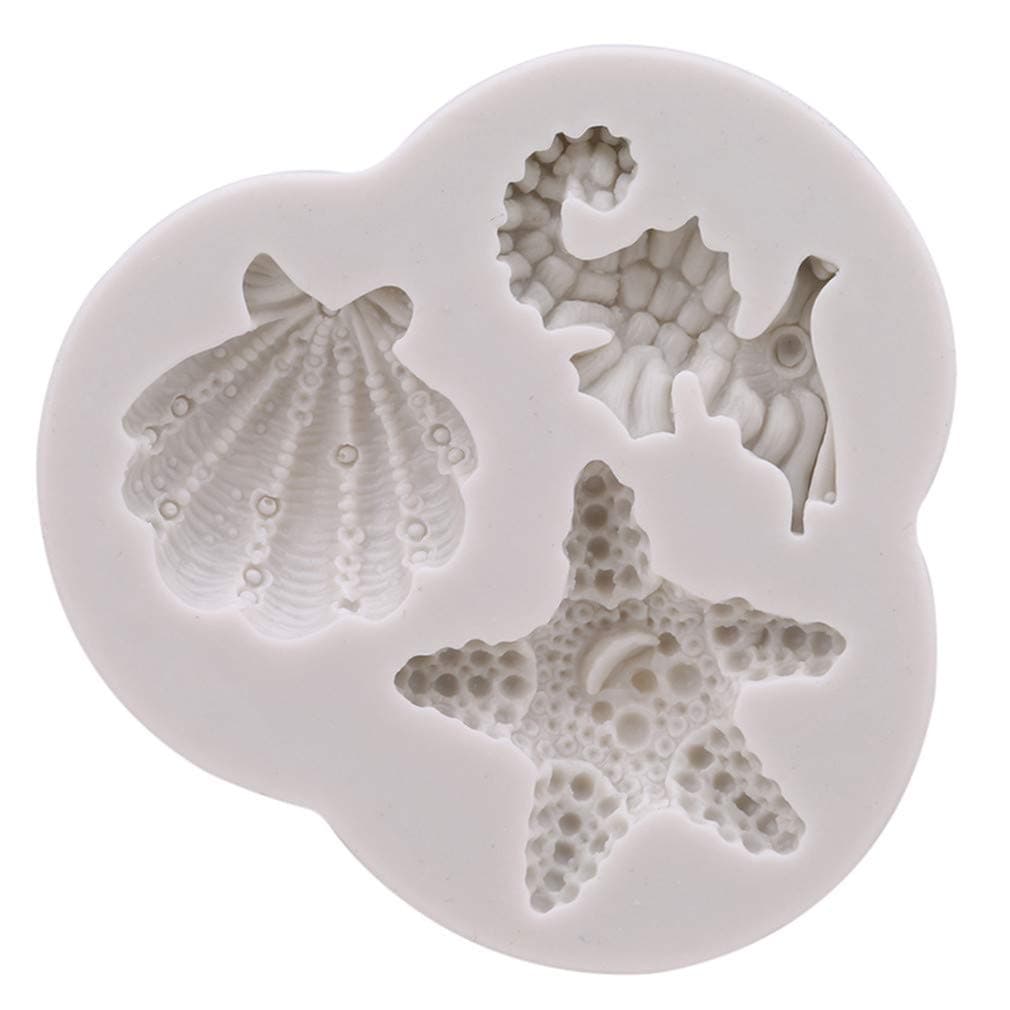 Beafavor Sea Shell Silicone Mold Fondant Cake Decorating Tools DIY Seagull Anchor Sea Horse Shape Baking Mould (Seahorse shell starfish)