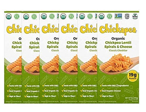 Chickapea Organic Chickpea and Red Lentil Spirals and Cheddar 6 oz - Gluten-Free Macaroni and Cheese 6 Pack