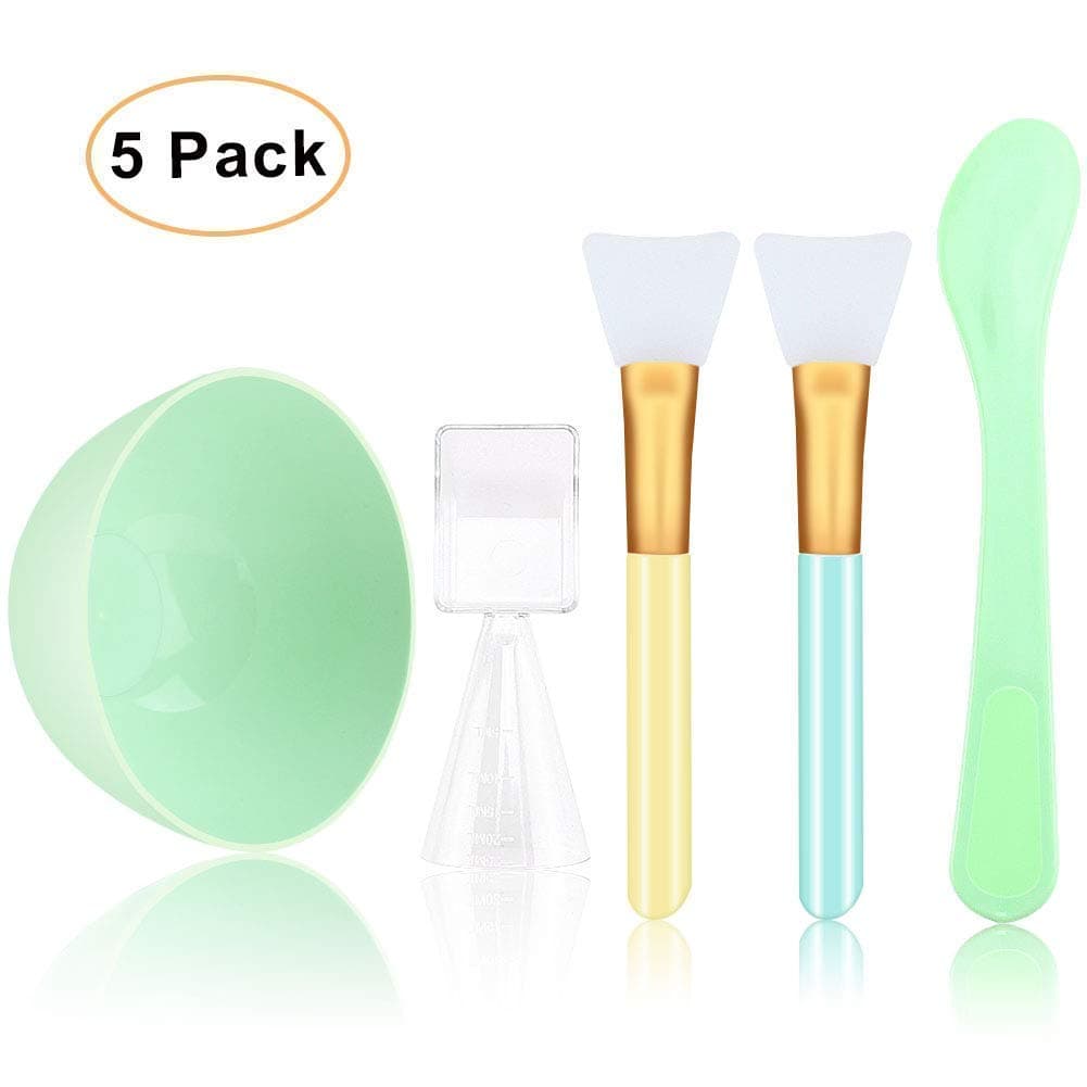 Face Mask Mixing Bowl Kit - Silicone Facemask Brush + Stick Spatula Applicator + Liquid Powder Measuring Cup, Cosmetic Tool for Clay Mud Masks, Facial Water Treatment SPA Salon, Skin Body Care (Green)