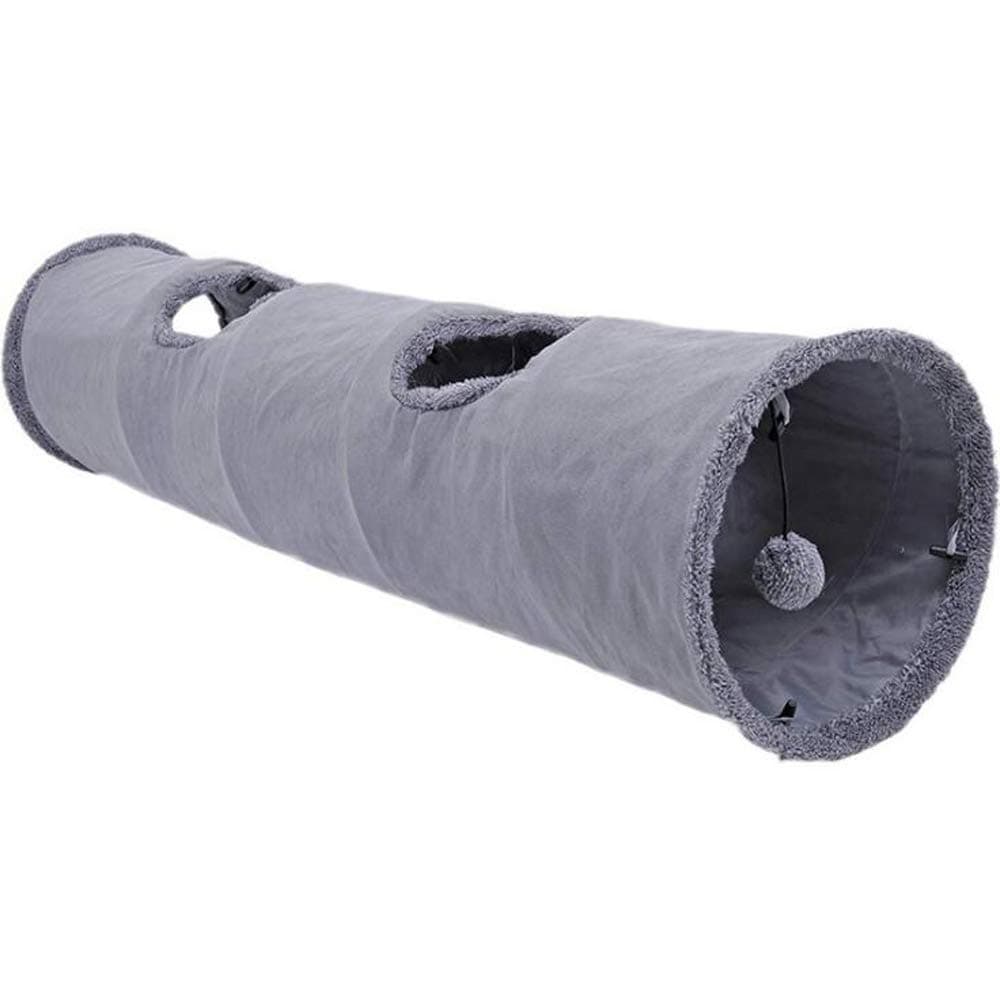 Primst Collapsible Cat Tunnel, Durable Suede Pet Toys Play Tunnel with Ball and Hole, for Cats, Rabbits, Kittens, Puppy and Small Pets (Grey 51x12inch)