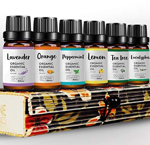 Organic Essential Oils for Therapeutic Aromatherapy with Lavender Peppermint Tea Tree Lemon Orange and Eucalyptus to Uplift Protect Refresh and Provide Happiness - Perfect for Any Day