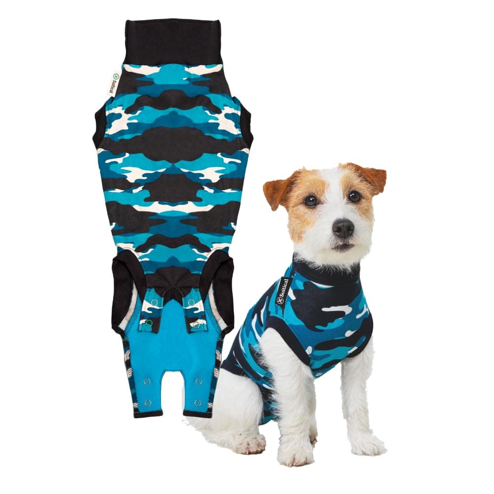 Suitical Recovery Suit for Dogs - Spay & Neutering Dog Surgery Recovery Suit for Male or Female - Soft Fabric for Skin Conditions - S+ Neck to Tail 19.3-22.4 Inch, Chest 25-35.5 Inch - Blue Camouflage