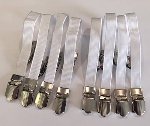 Royal Argon Housewares Bed Sheet Stays Suspenders METAL JAW Elastic Clips Value Pack Set of 8 WHITE