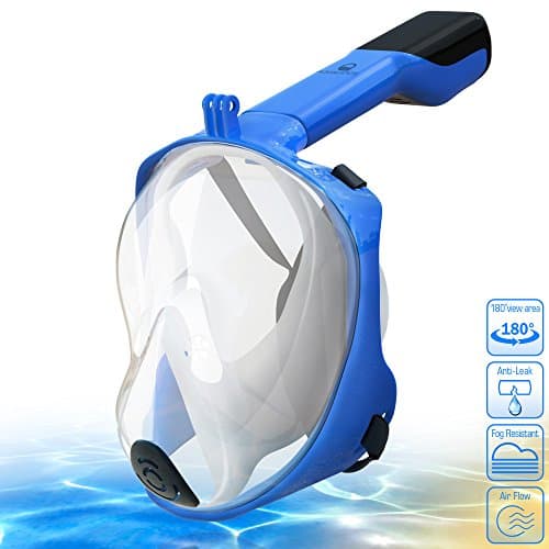 AQUALATION [New 2019 Upgraded] Snorkel Mask Full Face - 180° Large Panoramic View - Snorkeling Mask with Camera Mount, Easy Breath Dry Top Set, Anti-Fog for Men, Women, Adults Youth (L/XL)