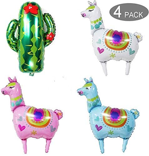 Llama Alpaca Foil Balloons and Cactus Foil Balloons,3 PCS 36" Llama Alpaca Mylar Balloons and 1 PCS Cactus Mylar Balloon Perfect for Llama Themed Birthday Party Supplies Decorations
