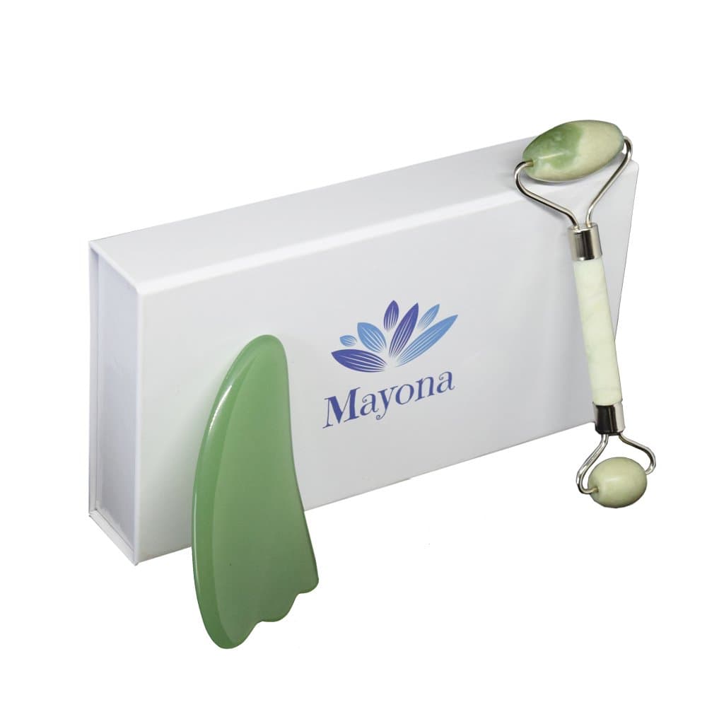 Jade Roller and Gua Sha Scraping Tool - Anti Aging Facial Roller Massager with Real Natural Jade Stone for Face & Neck Slimming - Anti Wrinkle Face Lift Skin Care Tool Reduce Dark Circles & Puffy Eyes