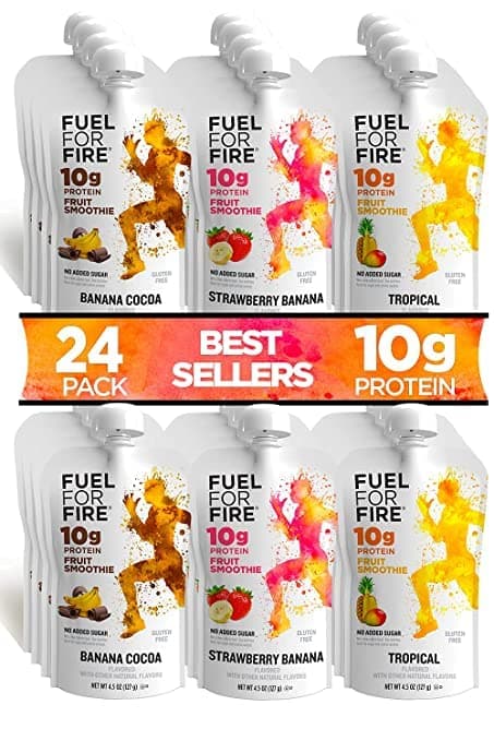 Fuel for Fire Protein Smoothie Pouch - Best Sellers Variety (24-Pk) | Healthy Snack & Recovery | No Sugar Added, Dietitian Approved | Functional Fruit Smoothies | Gluten Free, Kosher (4.5oz pouches)