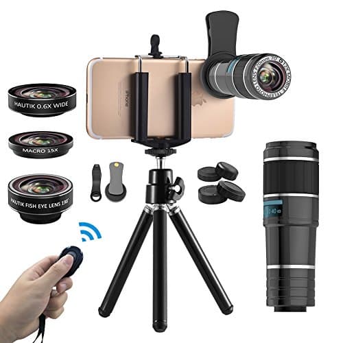 Vorida Phone Camera Lens, 6-in-1 Cell Phone Camera Lens, 12X Telephoto Lens+198° Fisheye Lens+0.6X Wide Angle Lens+15X Macro Lens+Tripod+Remote Shutter Compatible for iPhone X 8 7 6 Plus Samsung etc.